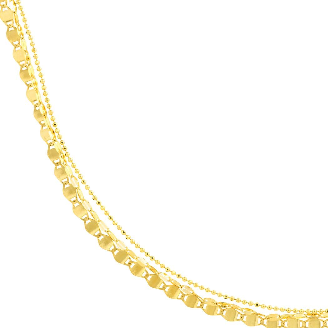 JewelryWeb 14k Yellow Gold Mixed Link Triple Strand Adjustable Necklace 18 Inch Strand Necklace for Women