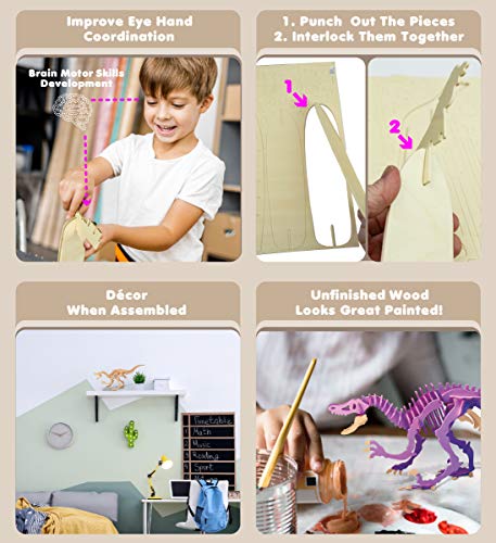 Puzzled 3D Puzzle Velociraptor Dinosaur Wood Craft Construction Kit Fun Unique & Educational Diy Wooden Dino Toy Assemble Model Unfinished Craft Hobby Puzzle 42Pc Pack #TOP2