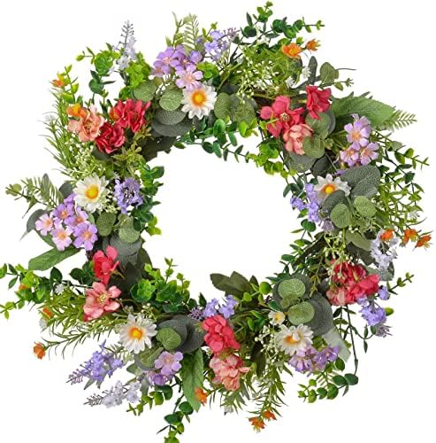 Artificial Flowers Wreath - 45cm/17.7 Inch Silk Floral Wreath For Front Door, All Seasons Decor, Rattan Ring, UV Protected - View #11