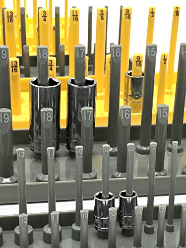 Colsen Socket Organizers 6 Piece Socket Tray Set | Metric & SAE Deep and Shallow Socket Organizers | Holds 80 SAE & 90 Metric Sockets | 1/4\" Drive, 3/8\" Drive, and 1/2\" Drive(6PCS SET, Yellow)