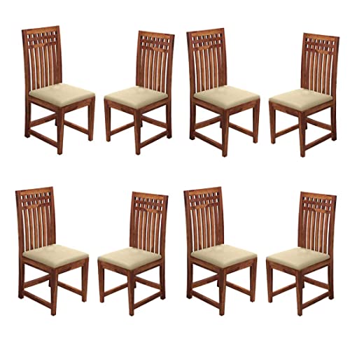 Image of Wooden DiningChairs Only | Wooden Dining Chairs | Dining Room Furniture with Cushions | Dining Chair Set of 8 | Study Chair with Cushions for Dining (Honey, Eight Seats)