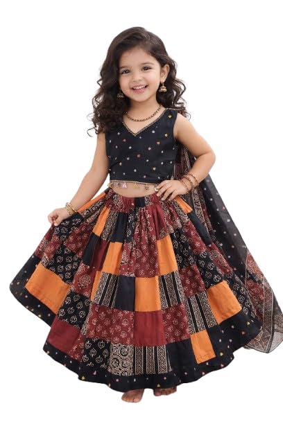 Gopi Enterprises Girls Ethnic Lehenga Choli Set, Black Multicolour Patchwork Skirt with Dupatta - Review, Price and Buying Guide