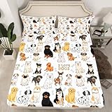 Dog Fitted Sheet with Deep Pocket Full I Love Kawaii Dogs Bedding Sets Cute Pug Corgi Shiba Puppy Fitted Bed Sheets (No Top Flat Sheet )For Kids Boys Girls Cartoon Animals Pet Bed Cover 2 Pillow Cases