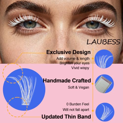 Image of Colored Lash Clusters LAUBESS White Colored Eyelash Clusters Wispy Colored Lash Extensions Colorful Lash Clusters Individual Lashes (White 40D-0.07D-Mix8-16)