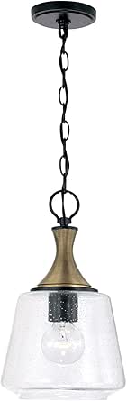 Capital Lighting 345611KB Amara Transitional Clear Seeded Glass Pendant Ceiling Light Fixture, 1-Light 100 Watt, 15"H x 9"W, Matte Black with Brass