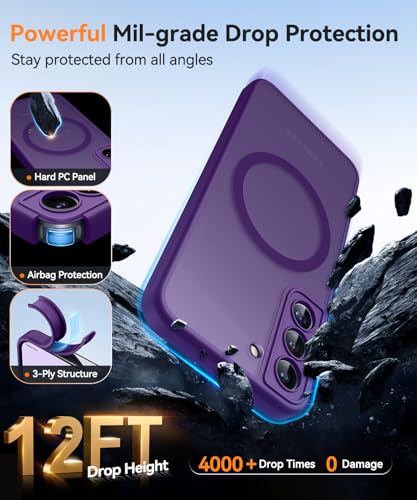 Image of CANSHN Designed for Samsung Galaxy S22 Case [Full Camera Protection] [Compatible with MagSafe] Translucent Matte Shockproof Protective Phone Cover 6.1 Inch - Deep Purple