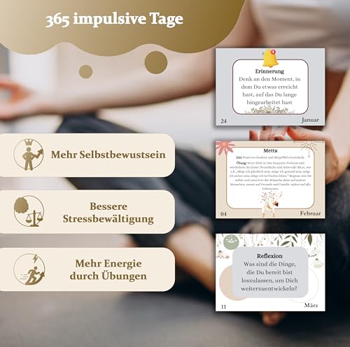 bandeax Achtsamkeitskalender 2026 – 365 Tage Inspiration & Motivation, Ringbuch-Tischkalender wiederverwendbar mit täglichen Sprüchen, Übungen & Tipps, Tageskalender mit Notizseiten