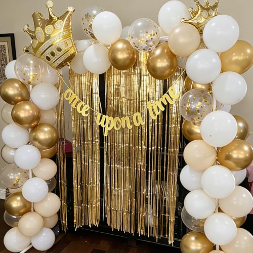 Image of White and Gold Confetti Balloons - 50pcs 12 Inch Metallic Champagne Gold Matte Sand Beige White Latex Balloons for Birthday Graduation Wedding Gender Reveal Party Decorations