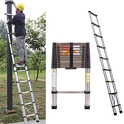 Extension Telescoping Ladder Stainless Steel, 10.5FT Straight Loft Ladder, Extendable Attic Ladder for Indoors & Outdoors, Easy to Transport, 330LB Capacity