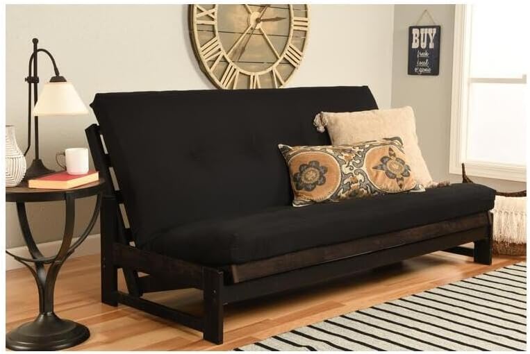 Maykoosh Full Size Futon Frame Set - Reclaimed Mocha Finish, Convertible Sofa Bed, Straight Arm Design
