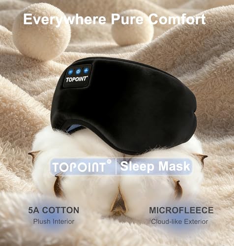 TOPOINT Sleep Mask with Headphones Bluetooth 5.4 Wireless, Sleep Headphones Earphones Earbuds with Microphone HD Speakers Music, Blackout Eye Mask for Sleeping Travel Meditation Men Women Cool Gadgets - Image 4