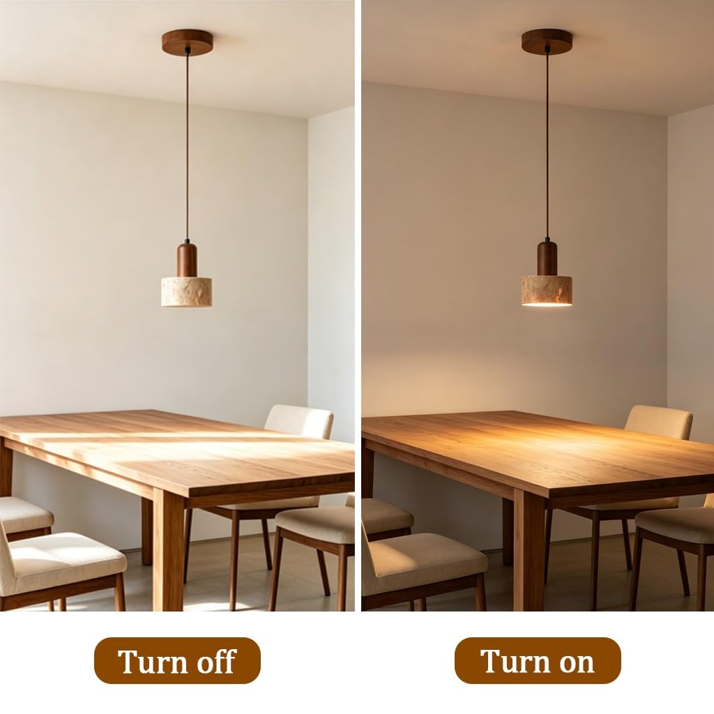 Lampa Wisząca E27 Z Naturalnego Kamienia W Stylu Skandynawskim Lampa Wisząca W Stylu Retro Z Drewna Stylu Japońskim Wabi-sabi Nadaje Się Do Sypialni Salonu Jadalni Wyspy Kuchennej(D2)