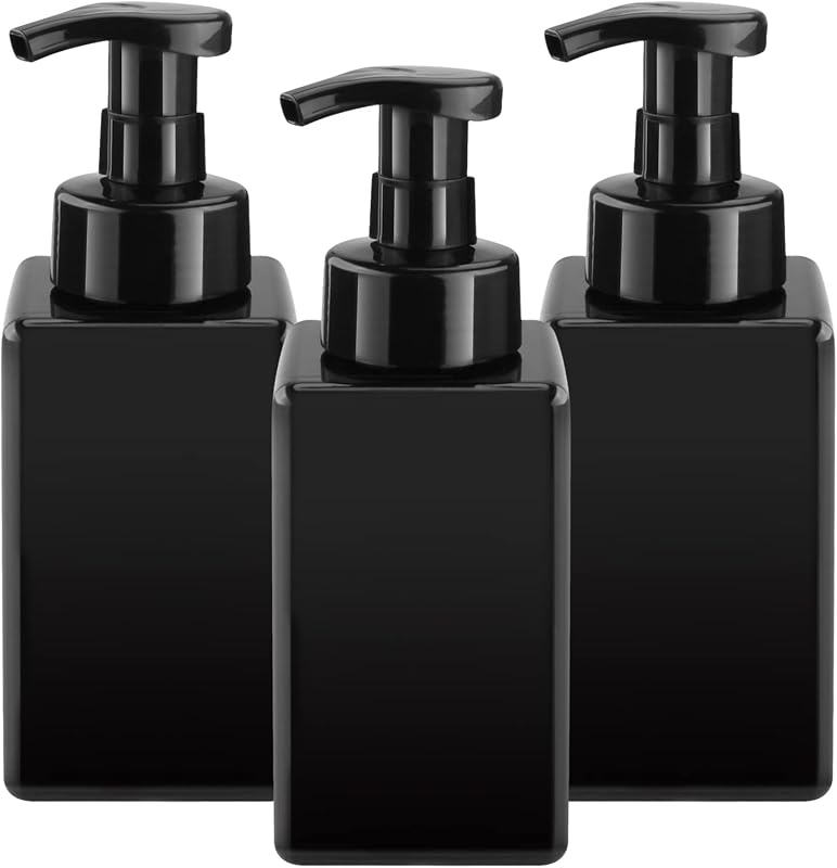 Cositina Kit com 3 Frascos Recarregáveis com Bomba para Sabonete Espumante, Plástico, Preto, 450 mL