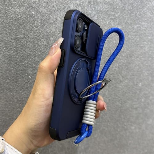 Étui magnétique iPhone 11 bleu marine contre les chutes avec cordon main