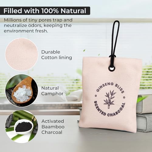 Image of Haka Ginseng Bliss Scented Air Freshener Pouch | Scented Charcoal Kapoor for Car Fragrance | Charcoal Aroma Air Freshener & Camphor Purifier for Bedroom, Car, Office & Wardrobe Freshener for Clothes