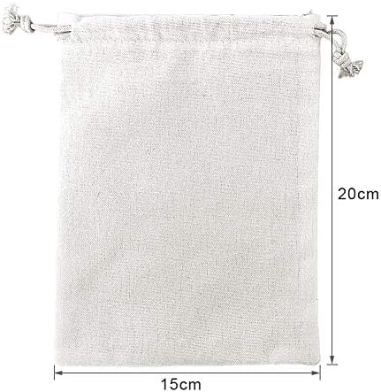 SumDirect 20Pcs Cotton Muslin Bags,White Mini lightweight Gift Bags Breathable Pouches with Drawstring Reusable Packing Storage Bags for Wedding, Party, Birthday (15x20cm)