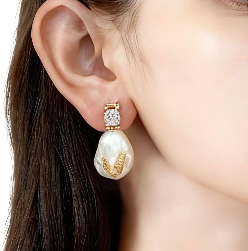 Drop Dangle Earrings Freshwater Cultured Baroque Pearls in White and Pink|18K Gold Plated|925 Sterling Silver|Hypoallergenic Jewelry Gift for Women - Image 3