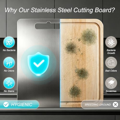 Metal Cutting Board, 15 x 11 Inch Textured Stainless Steel with Handle by JIEXINGNB - Used condition - Image 4