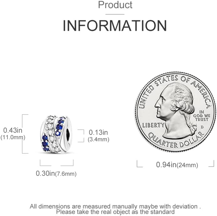 Miniatura 4 de CYCUFF Abalorio espaciador de clip para pulsera de plata de ley 925 con estrella y luna pavimentada con circonita cúbica, cierre de clip, regalo