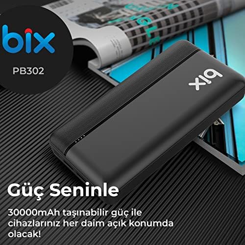 Resim Bix PB302 Dört Portlu PD + 3x USB 22.5W QC Şarj Destekli 30000 mAh Powerbank (White) 
