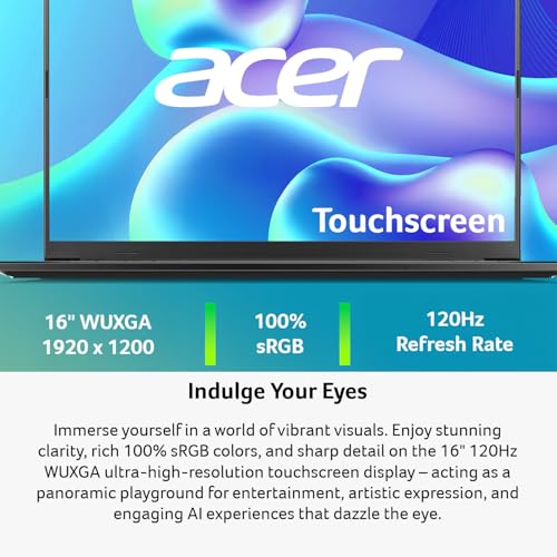 Image of Acer Aspire 16 AI Copilot+ PC | 16 inch WUXGA 120Hz Touch Display | Intel Core Ultra 5 Processor 226V (Up to 40 NPU Tops) | Intel Arc 130V | 16GB LPDDR5X | 512GB PCIe Gen 4 SSD | Wi-Fi 7 | A16-52MT-526M