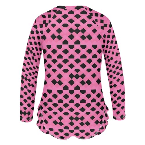 Pink Black Buffalo Check Plaid Girls Long Sleeve Rashguard Swimsuit One-Piece Swimwear Bathing Suit B04036553