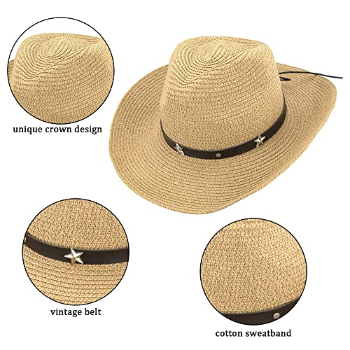 Sombrero de paja para mujer con ala ancha estilo vaquero miniatura 6