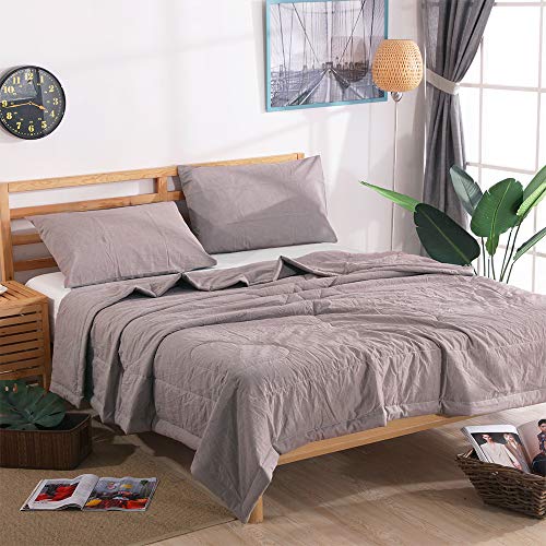 Ntcoco 3 Piece Comforter Set Thin Quilt Summer Lightweight Comforter,100% Washed Cotton,Machine Washable,Soft Comfy Breathable Can Sleep Naked (Pale Mauve, King) #TOP27