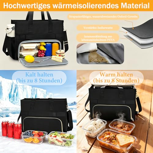 Cnwinu Sac à déjeuner fourre-tout 2 en 1 pour femme, sac fourre-tout étanche de 15,6" avec fermeture éclair et compartiment à déjeuner isotherme, sac pour ordinateur portable de grande capacité, sac à – vue 3