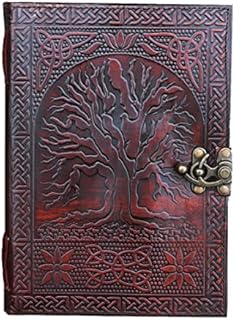 A5 Leather Journal with Clasp Tree of Life Emboss Writing Pad Blank Notebook Handmade Notepad for Men & Women Unlined Paper Best Present Sketchbook Travel Diary to Write Book of Shadows Refillable