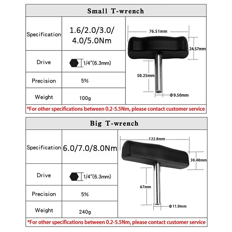 Cacciavite con chiave dinamometrica preimpostata impugnatura a T da 0,25-8 Nm, adatto for standard attacco esagonale 1/4" (marchio WISRETEC)(Torque 0.6N.m)