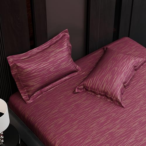Image of Stoa Paris 350TC Luxture Cotton King Fitted Bedding Set with 2 Pillow Covers, All-Around Elastic Fitted Bedsheet 183cm x 198cm + 30cm Drop, All Season Comfort, Breathable, Panache 2.0 - Ruby