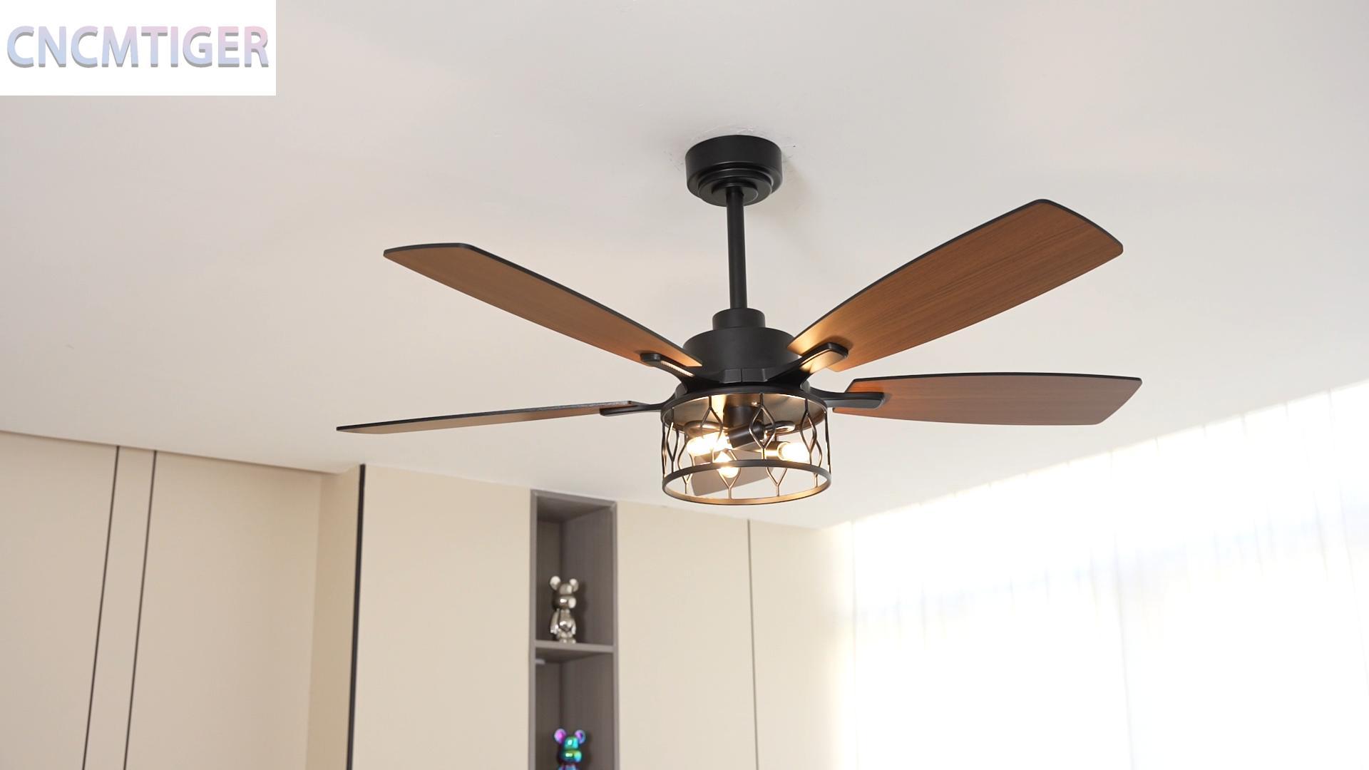 Image of Farmhouse Ceiling Fan with Lights (Black Caged, 52 Inch) | Caged Fandelier Ceiling Fan Large Chandelier, Reversible Quiet DC Motor 6 Speeds for Living Room Bedroom