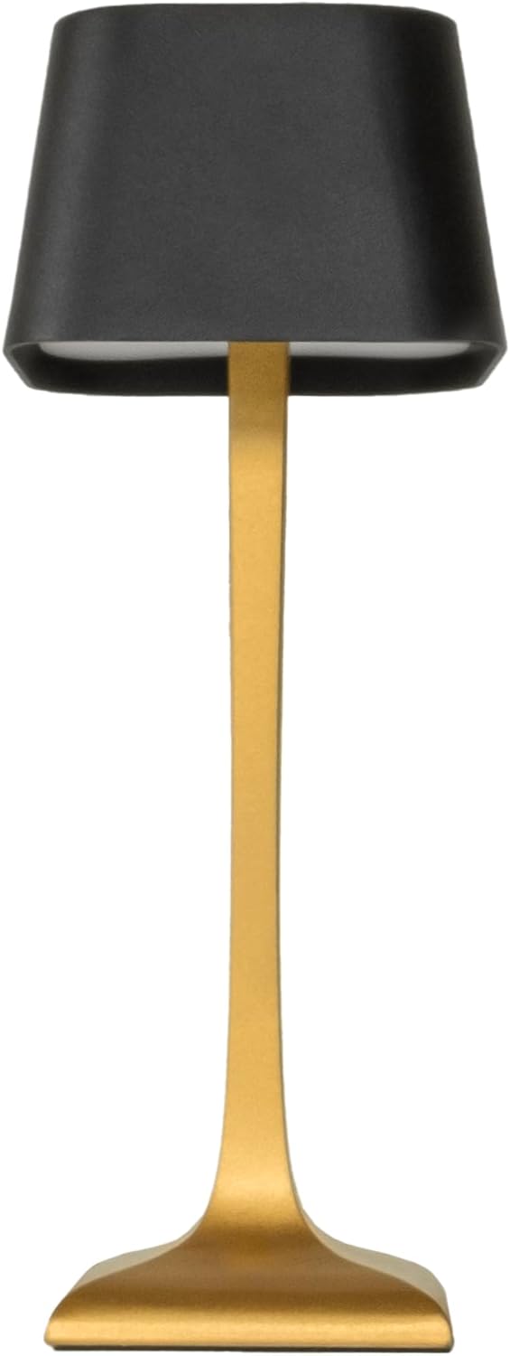 AMERELLE Bel Air Cordless Dimmable Rechargeable Table Lamp with Touch Controls, Outdoor Rated, Insect Mask, Gold and Black, 10 Inches