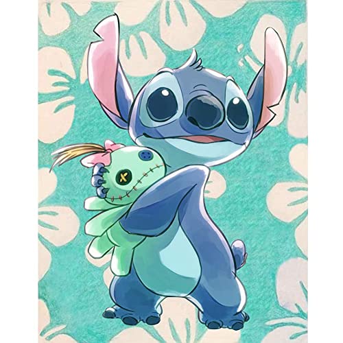 5D Diamond Painting Stitch,5D DIY Diamond Painting Anime Figurines Décoration Poupée en tissu Diamond Painting Enfants Fille Garçon Alien Interstellar Baby Diamant Painting Adultes Images 12x16 pouces Cover