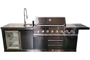 Black Stainless Steel 6-Burner 2 Modular Piece Marble Top BBQ Outdoor Electric Propane Grill Kitchen