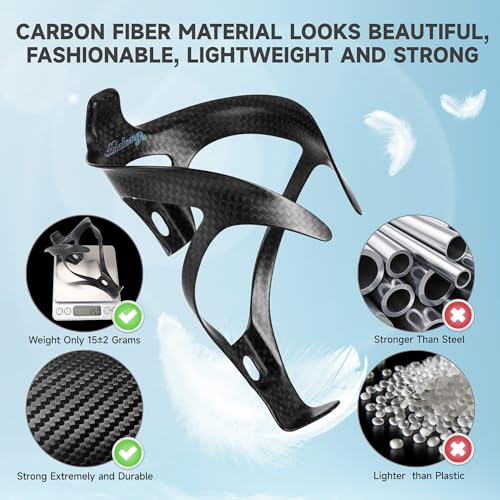 HUALONG Ultra Light Full Carbon Fiber Water Bottle Cage Bicycle Bike Water Bottle Holder for Road MTB Gravel E-Bikes, for Diameter 70-74 mm Water Bottle (Weight 16±2g) Matte 1 Pack