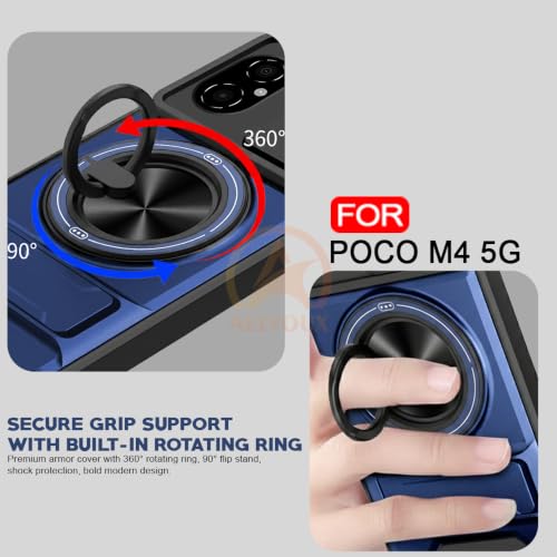Image of Realme C100X Back Cover | Armor Camera Slider 360 Degree Rotating Finger Ring Holder Case with Bracket Stand Back Case Cover (Compatible with MagSafe Accessories) (Black)