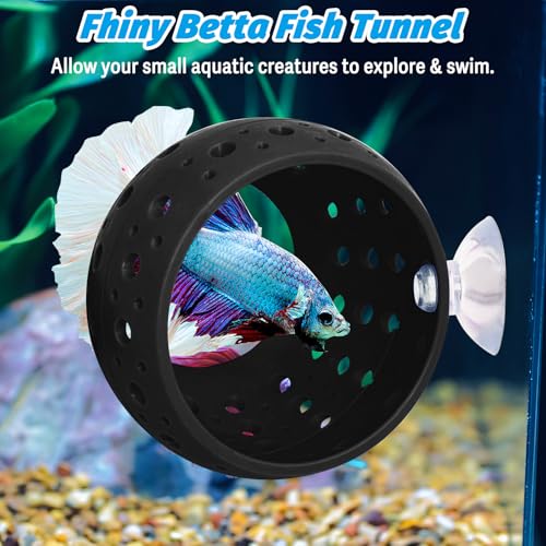 Image of Fhiny Betta Tunnel, Aquarium Fish Hideout with Suction Cup - Shrimp Cave Aquarium Decor for Small Fish, Shrimp, Guppy Hiding & Resting (Black)