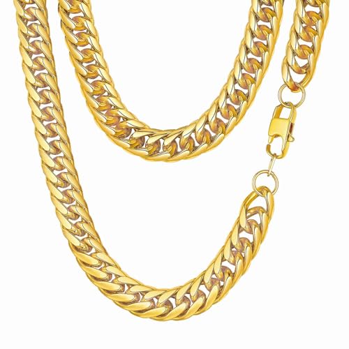 FindChic Men Curb Chain Necklace 18K Gold Plated/Stainless Steel/Black Chunky Double Tight Cuban Link Hip Hop Neck Chains for Men Boys 3.5MM/5MM/6MM/7MM/9MM/12MM 14''-30'' 8 Length Options (