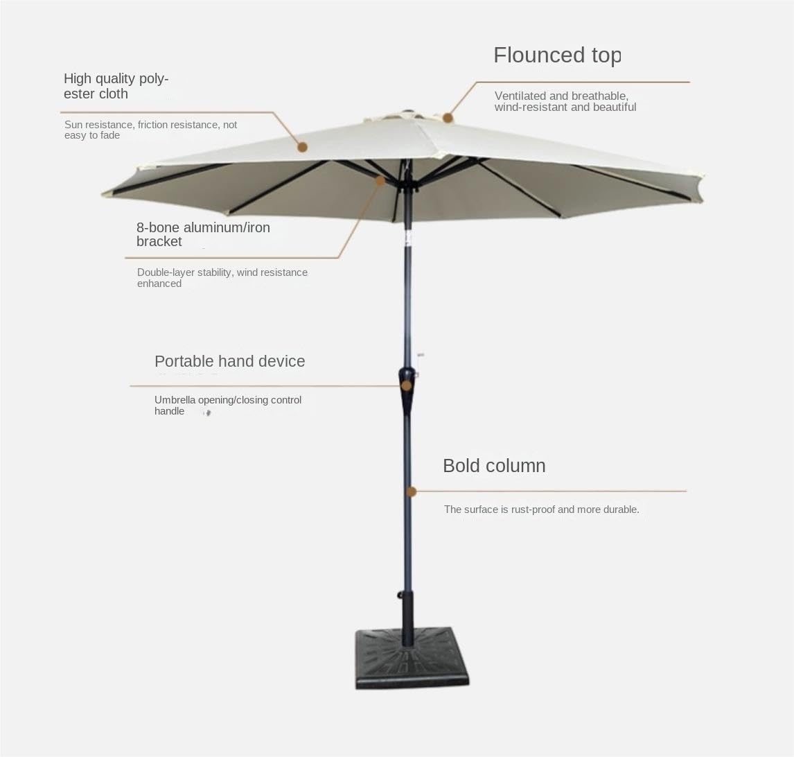 XYNSNDB Parasol Parasol tarasowy Parasol targowy 8,8FT Aluminiowy parasol tarasowy z kwadratową podstawą Parasol zewnętrzny Przycisk Przechylanie i podnośnik korbowy Parasol plażowy Parasol ogrodowy