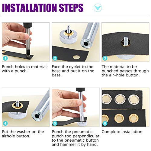 Swpeet 306Pcs 10 Colors 3/16 Inch Metal Grommets Kit With Installation Tools, Eyelet Hole Punch Pliers And Soft Mallet With 100Pcs Gold Grommets, Metal Eyelets Kits Shoe Eyelets Grommet Sets #TOP4
