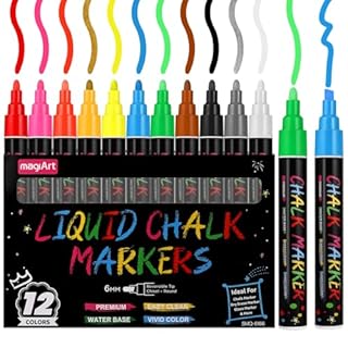 Thboxes 12 Color Liquid Chalk Pens Set, 6mm Wipeable Chalk Markers Chalkboard Pens for Glass Blackboard Windows Drawing Writing Christmas Decorations