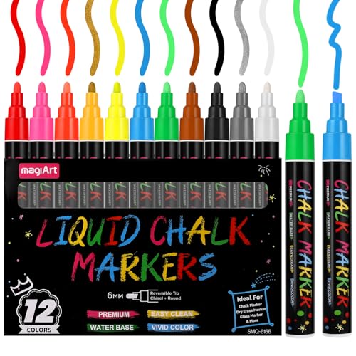 Thboxes 12 Farben Kreidestifte für Tafel Abwaschbar 6mm Kreidestift Trocken Abwischbare Fenstermalstifte Bunte Fensterstifte Flüssige Kreidemarker für Glas Tafel Fenster Whiteboard Schultüte Füllung