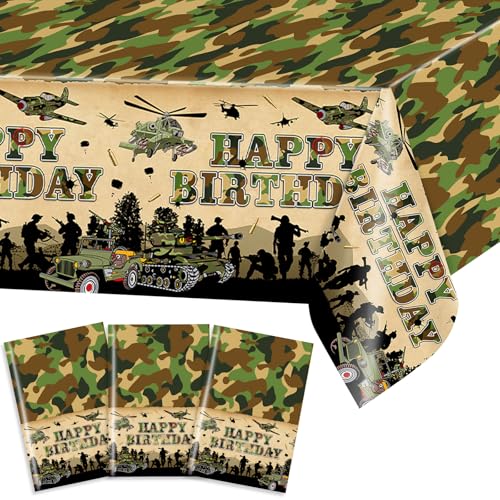 Avezano 3pcs Camo Birthday Party Decorations Camouflage Tablecloth Plastic 108x54 Soldier Military Theme Party Supplies Cake Table Decor Supplies