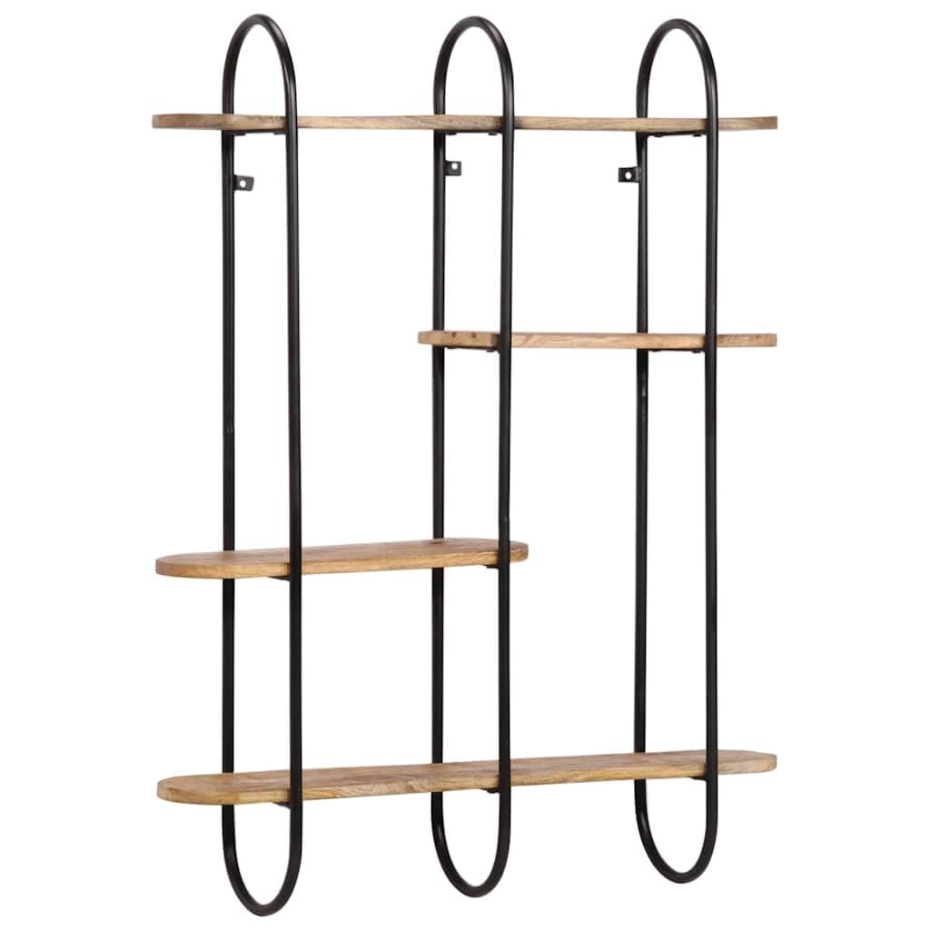 Estantería de pared 90 x 20 x 116,5 cm, madera maciza de mango y hierro, estantería de pared de estilo industrial, estantería estable para salón y oficina, estantería decorativa suspendida, de