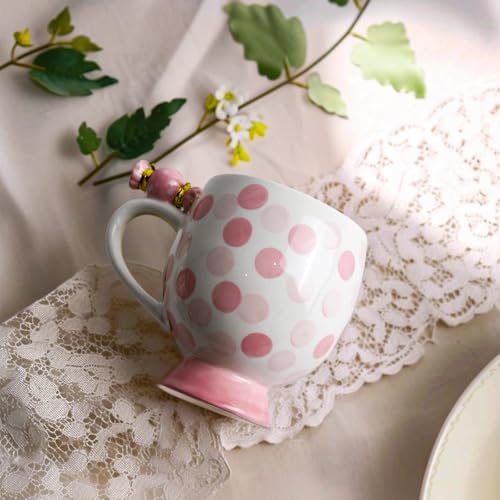 Image of DIF DECO Ceramic Mug Cute Candy Shape, Unique Holiday Mug with Handle Hot Cocoa Cup Perfect for Tea & Coffee Lovers, Gifts for Family Friends or Children 12 OZ (Pink Dots)