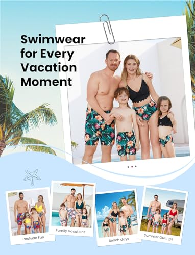 Family Matching Solid Scallop Trim Strappy Two-Piece Swimsuit and Allover Floral Print Swim Trunks Shorts2