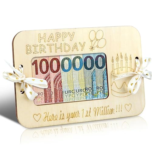 Dusarls Votre Premier Million Pince à Billets en Bois, Couple modèle Porte-Monnaie pour Cadeau en espèces, Amusant Porte-Monnaie en Bois pour Les Anniversaires de Mariages