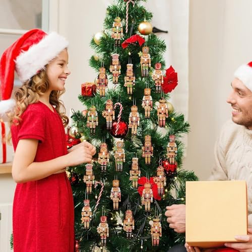 12PCS Nussknacker Holzanhänger, Weihnachten Nussknacker Figur Puppe Baumschmuck Soldaten, Weihnachtsbaum Hängende Anhänger Nussknacker Figur Statuen, Nussknacker Soldat Figur Traditionelle Xmas Deko